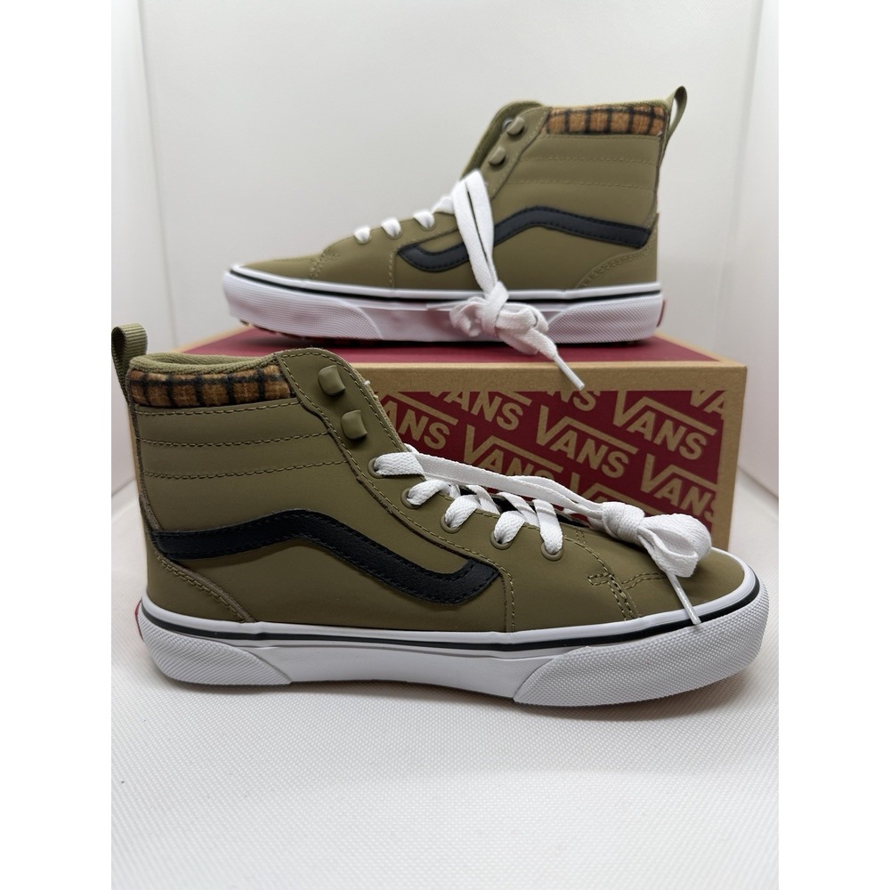 Vans Sk8-Hi MTE Vansguard Olive Green Black Plaid High Top Kids Shoes Size 3Y